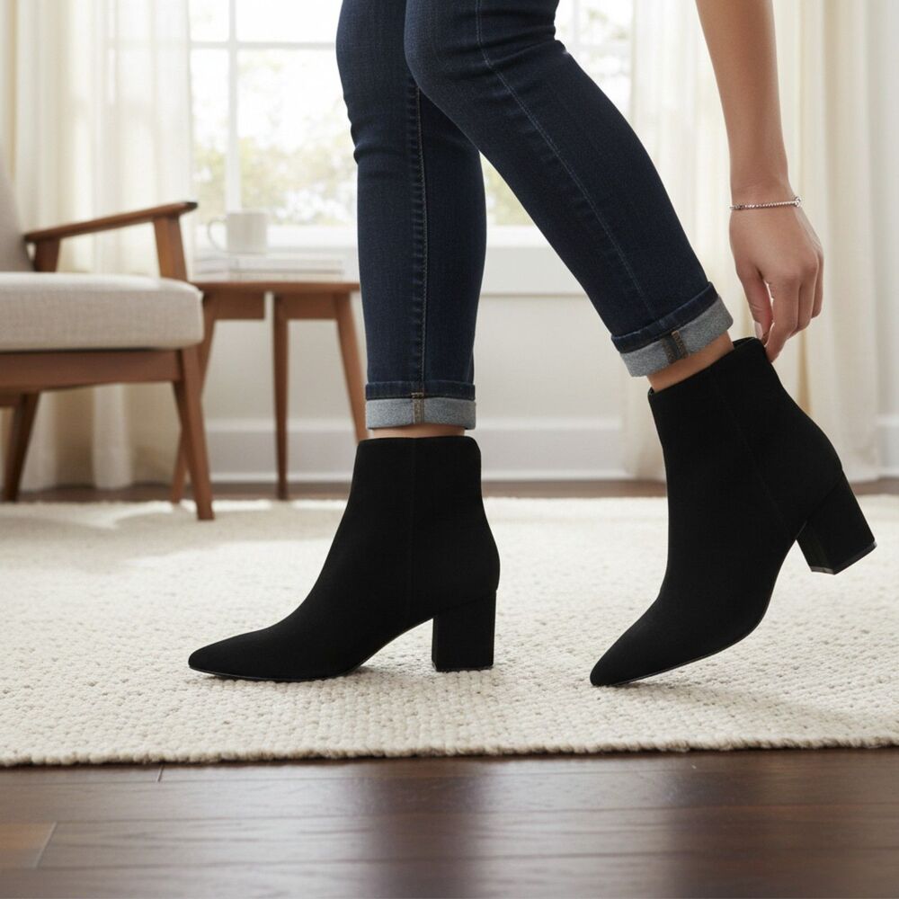 Marc Fisher Women's Black Jina Suede Heeled Slouch Ankle Boots Size 6